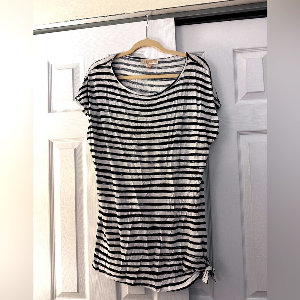 Michael Kors Cap Sleeve Asymmetric Stripe Top